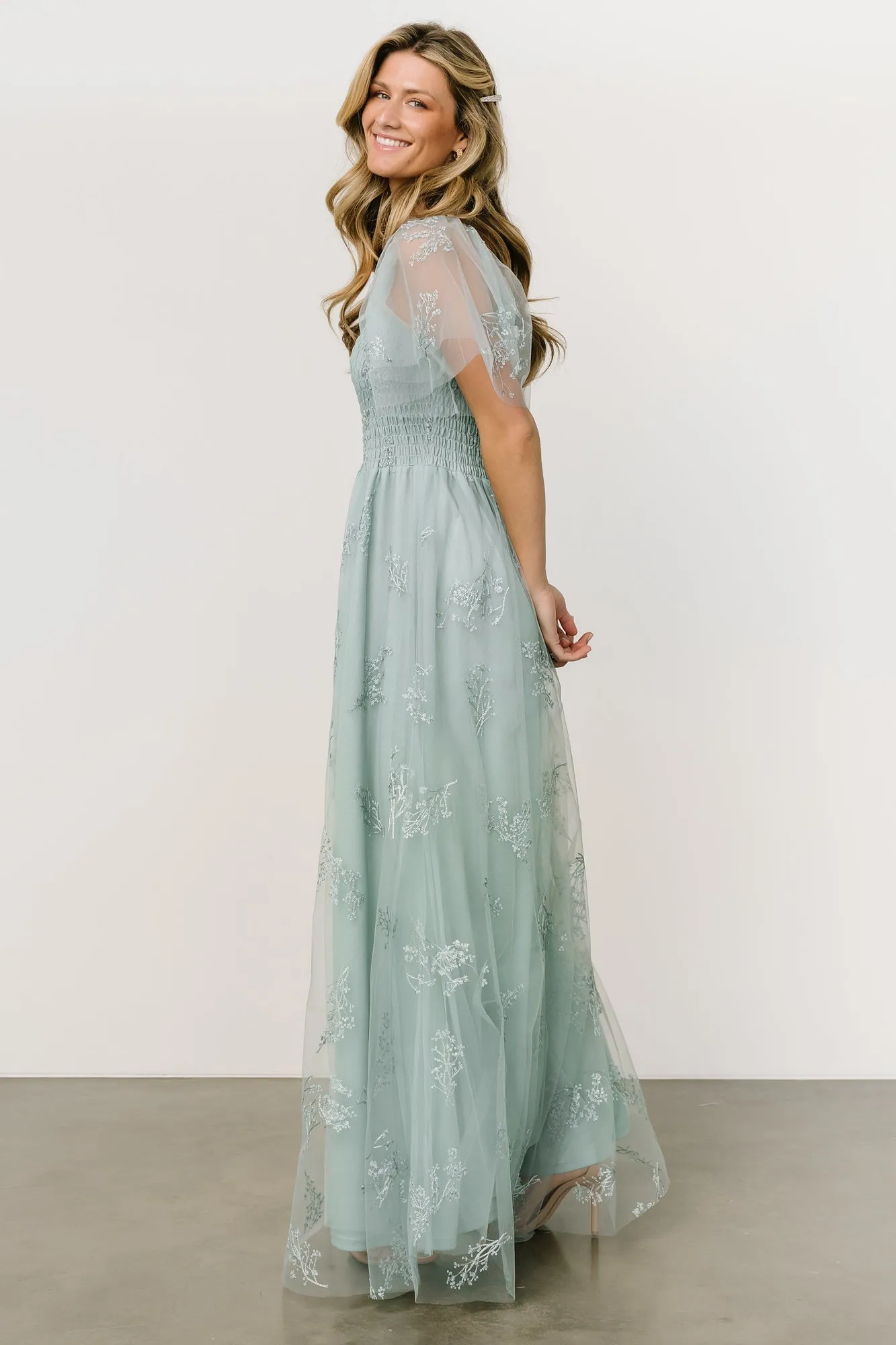 Cassandra Tulle Maxi Dress | Sage Sparkle sold by Baltic Born product image thumbnail 5