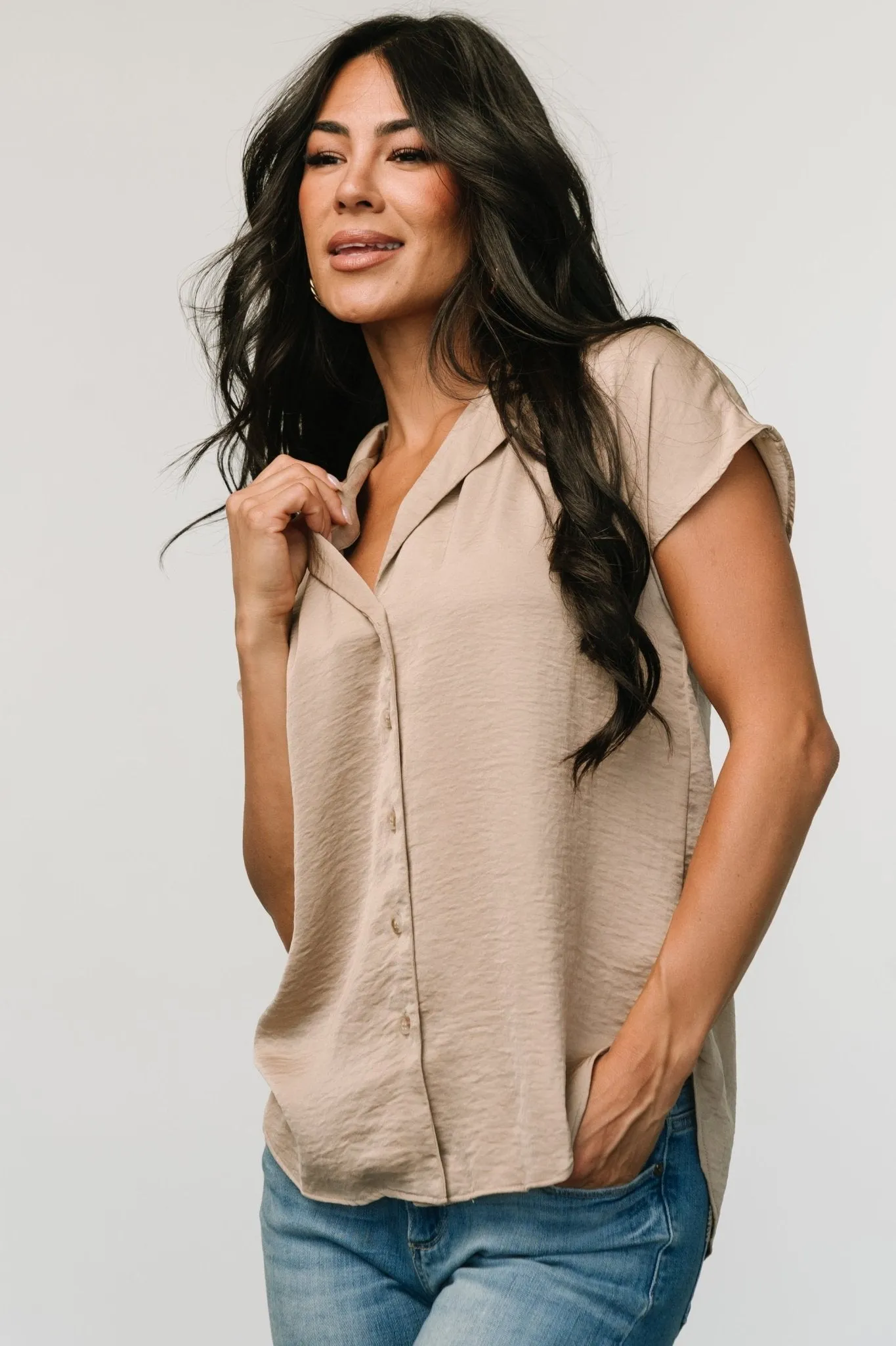 Corey Button Top | Taupe sold by Baltic Born product image thumbnail 2