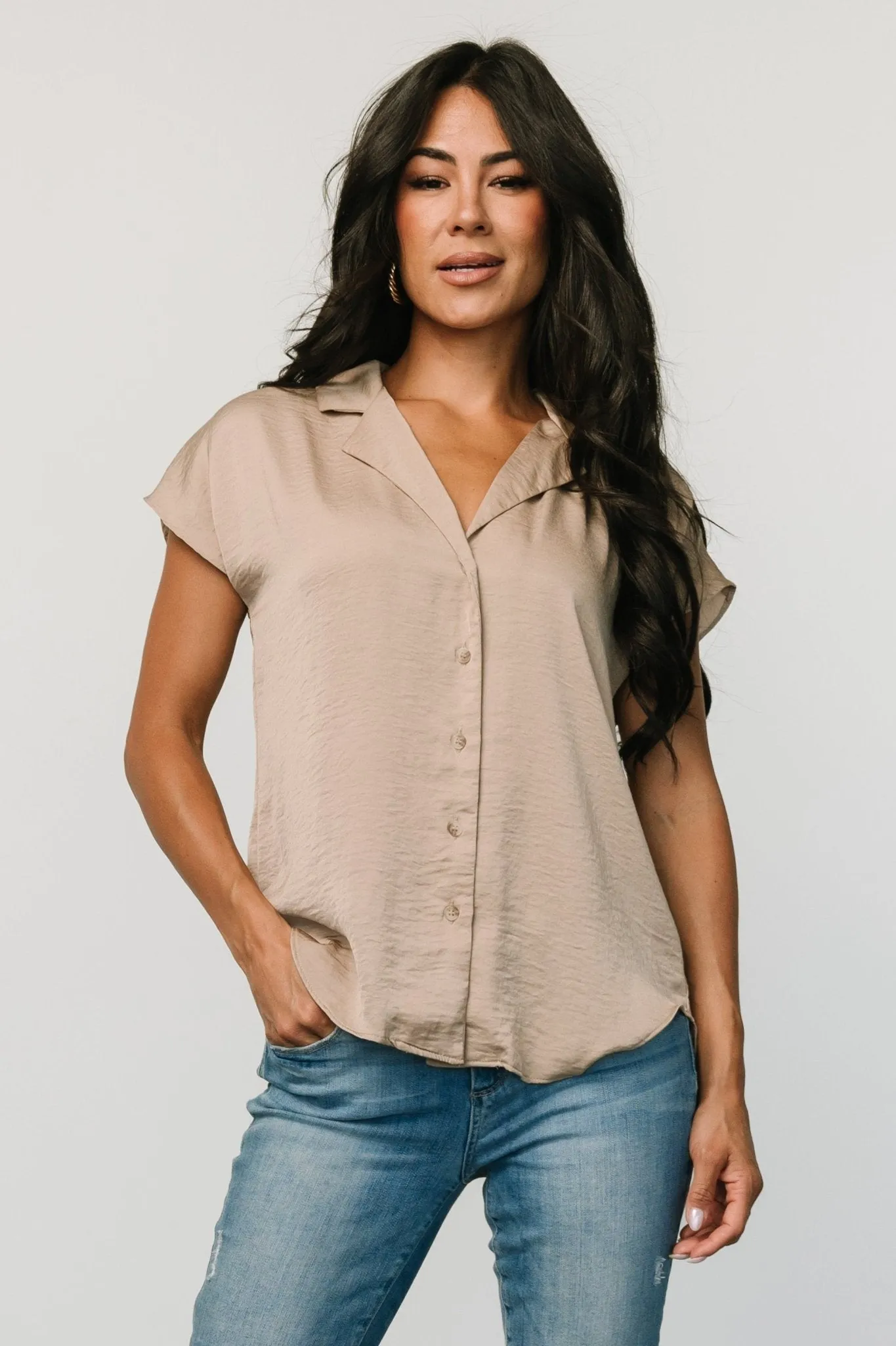 Corey Button Top | Taupe sold by Baltic Born