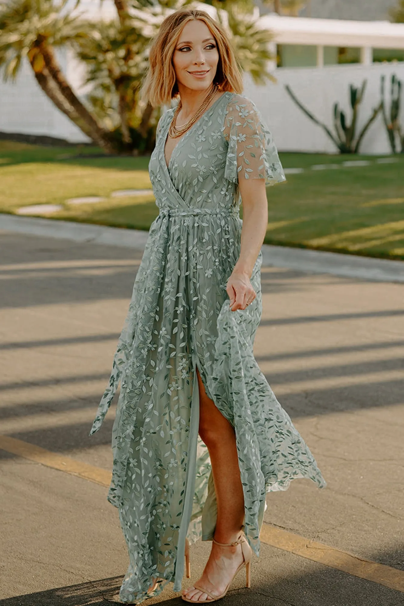 Marseille Embossed Maxi Dress | Eucalyptus sold by Baltic Born product image thumbnail 4