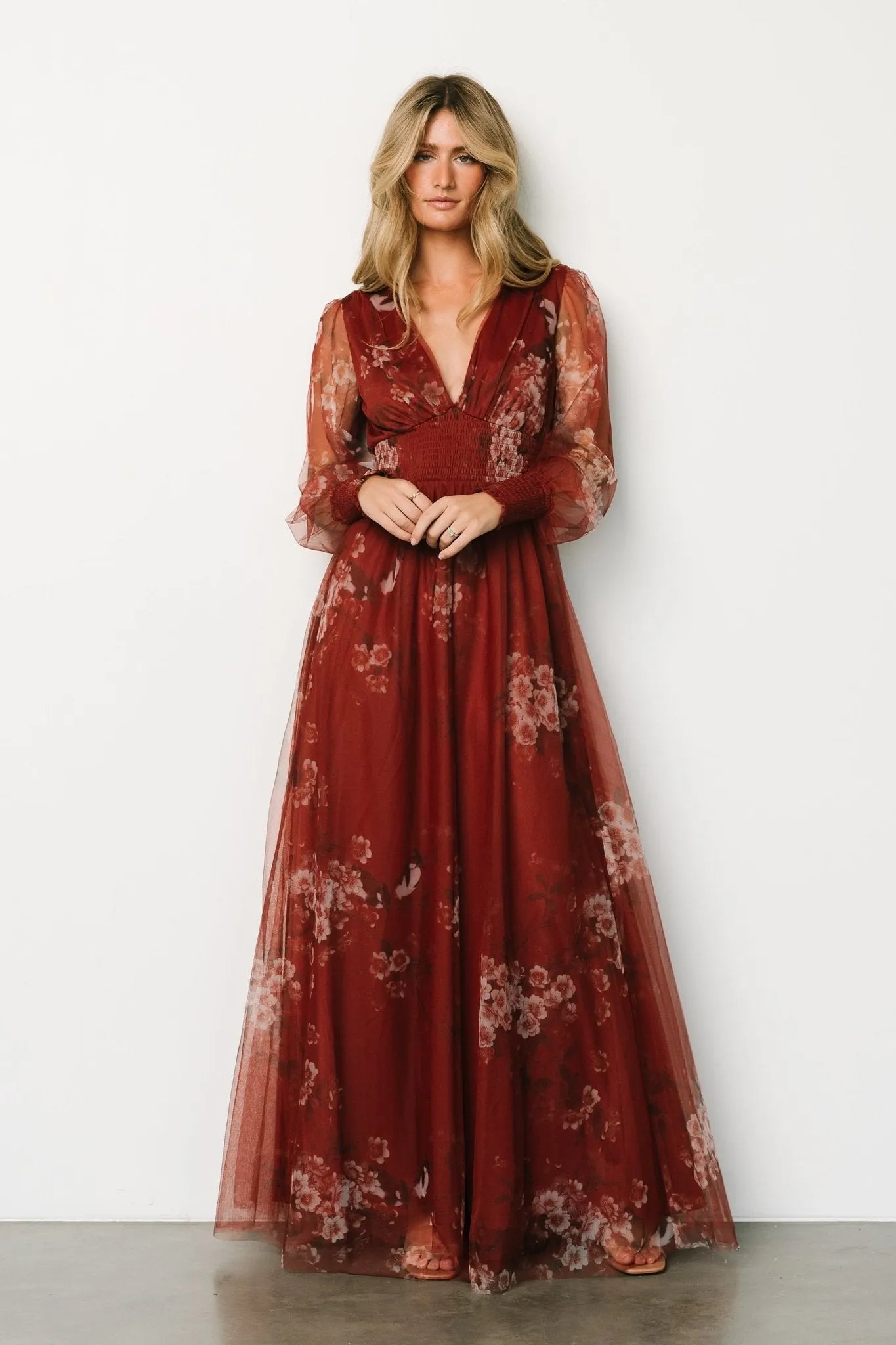 Layla Tulle Maxi Dress | Rust Floral sold by Baltic Born product image thumbnail 5