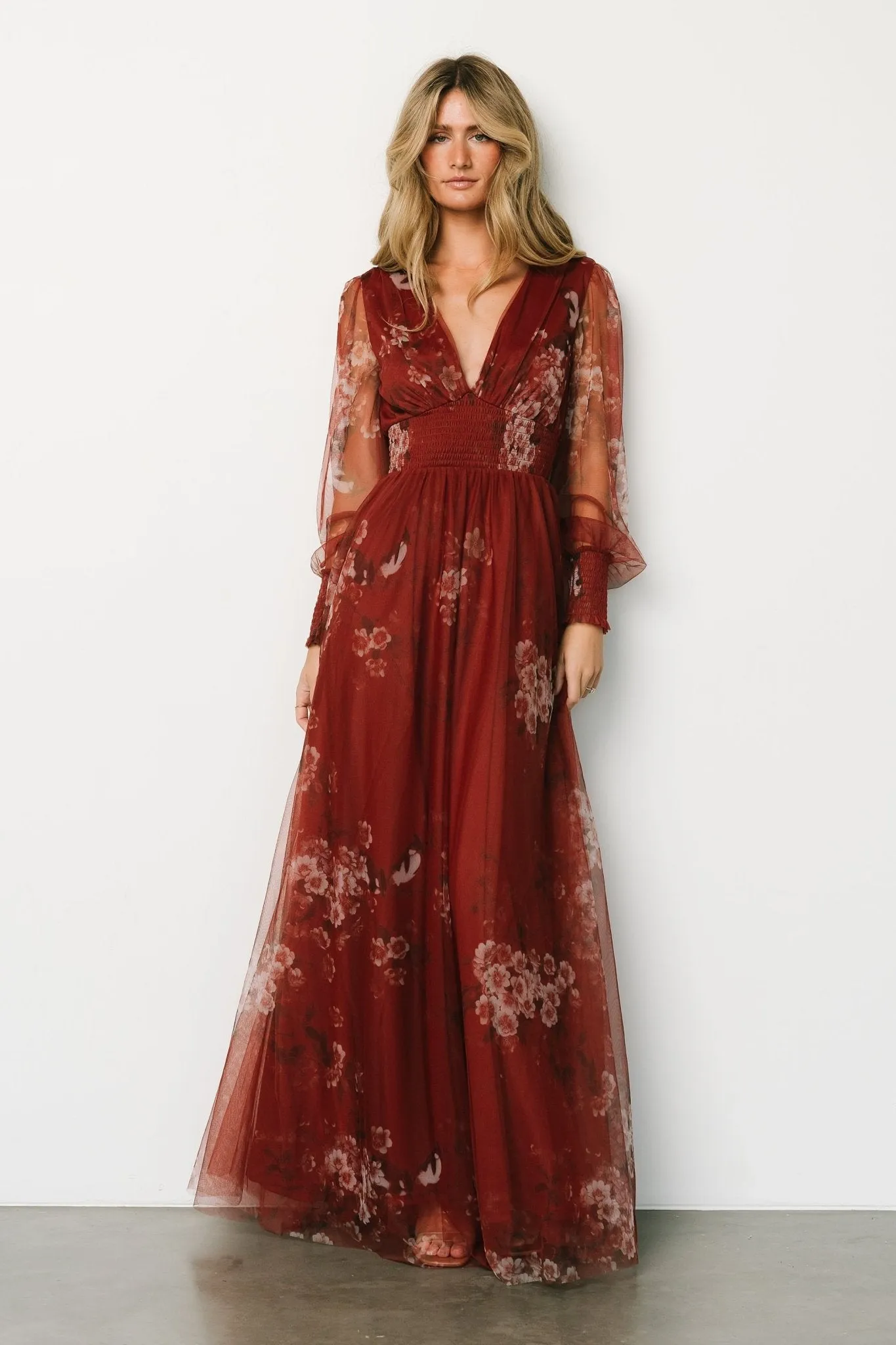 Layla Tulle Maxi Dress | Rust Floral sold by Baltic Born product image thumbnail 2