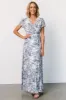 Dulce Wrap Maxi Dress | White + Blue Print sold by Baltic Born