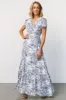 Dulce Wrap Maxi Dress | White + Blue Print sold by Baltic Born