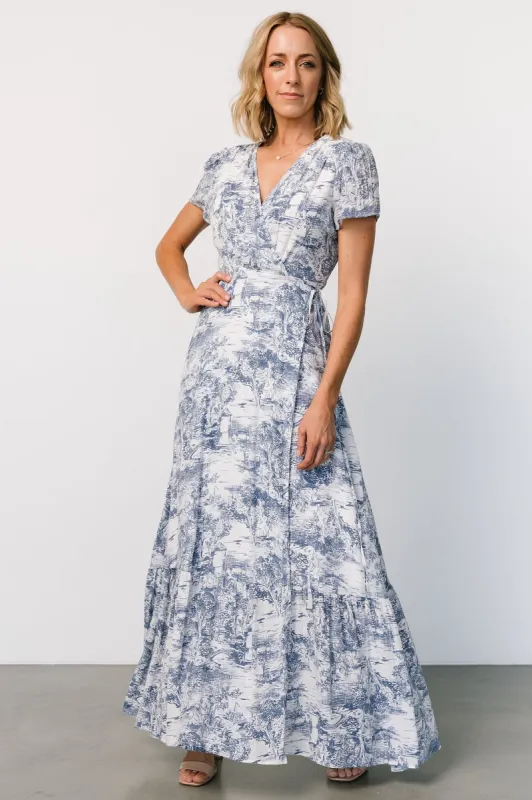Dulce Wrap Maxi Dress | White + Blue Print sold by Baltic Born