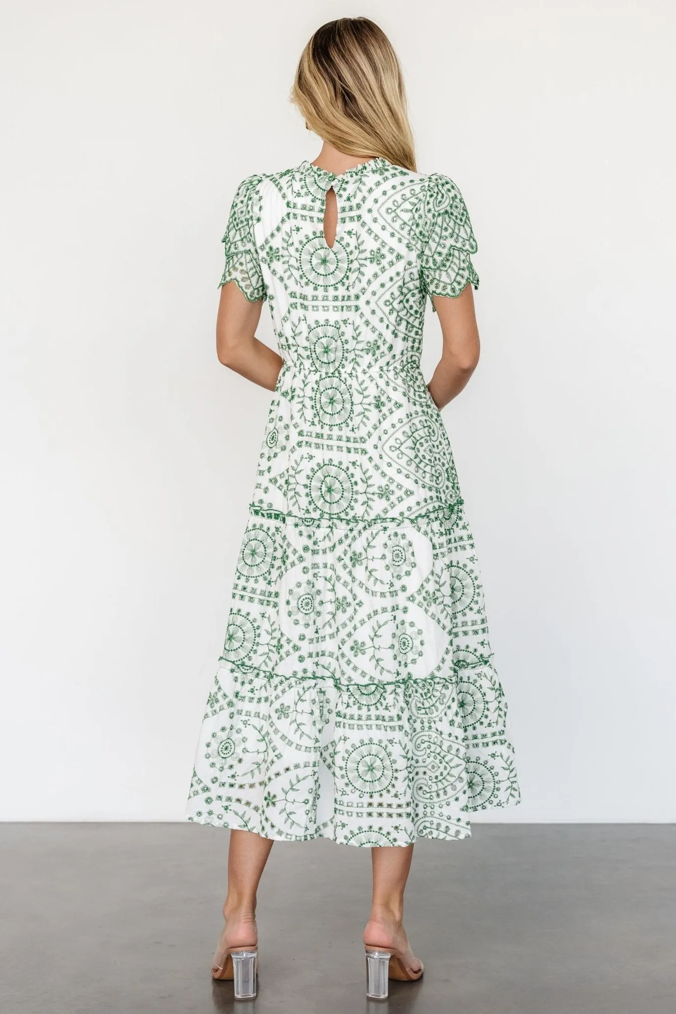 Mirabel Eyelet Midi Dress | White + Green sold by Baltic Born product image thumbnail 4