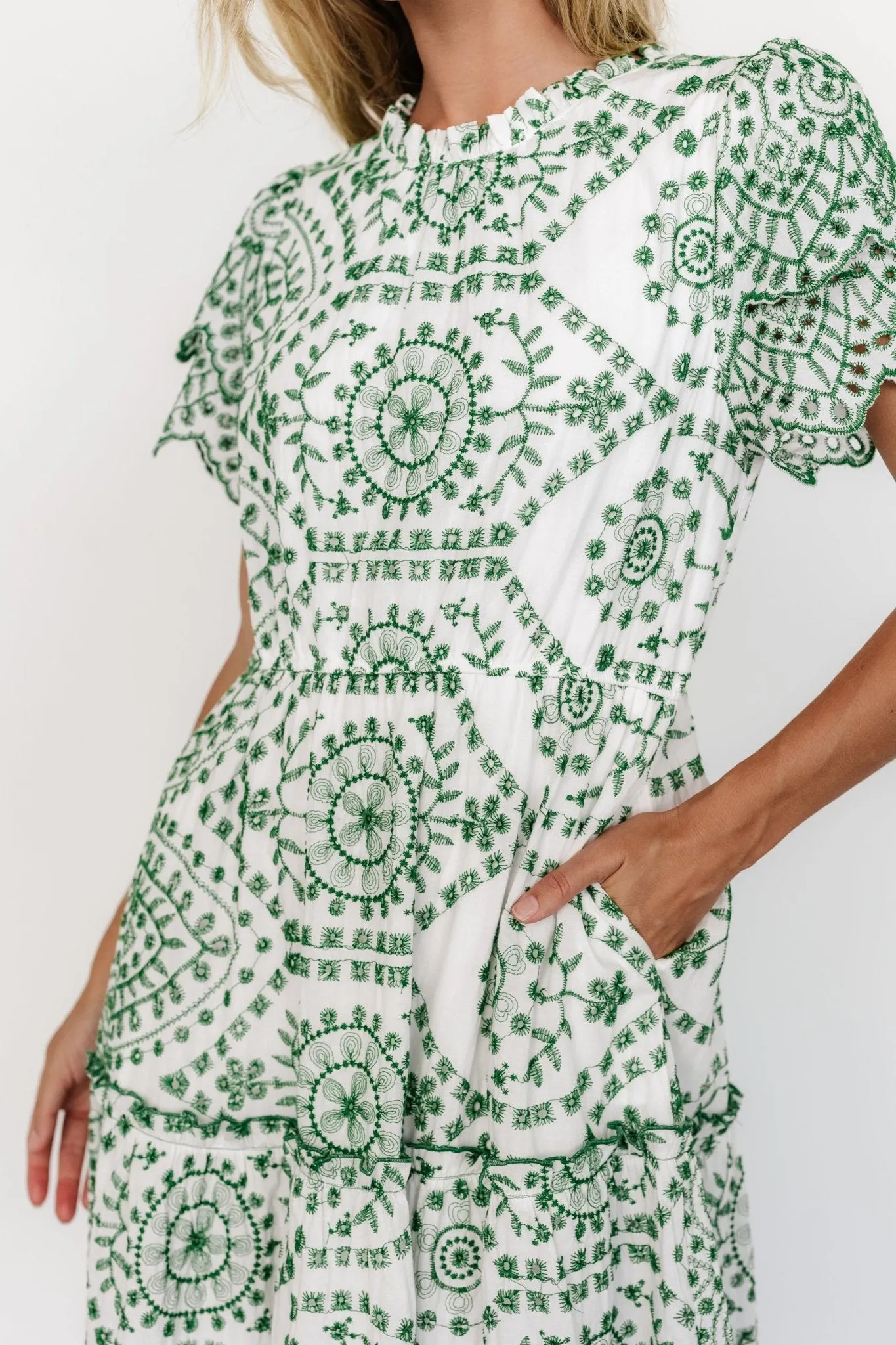 Mirabel Eyelet Midi Dress | White + Green sold by Baltic Born product image thumbnail 2