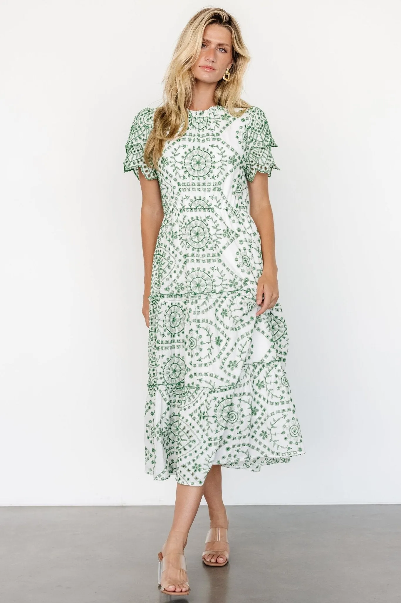 Mirabel Eyelet Midi Dress | White + Green sold by Baltic Born product image thumbnail 5