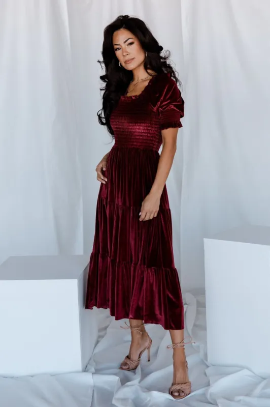 Vivaldi Smocked Velvet Midi Dress | Marsala sold by Baltic Born
