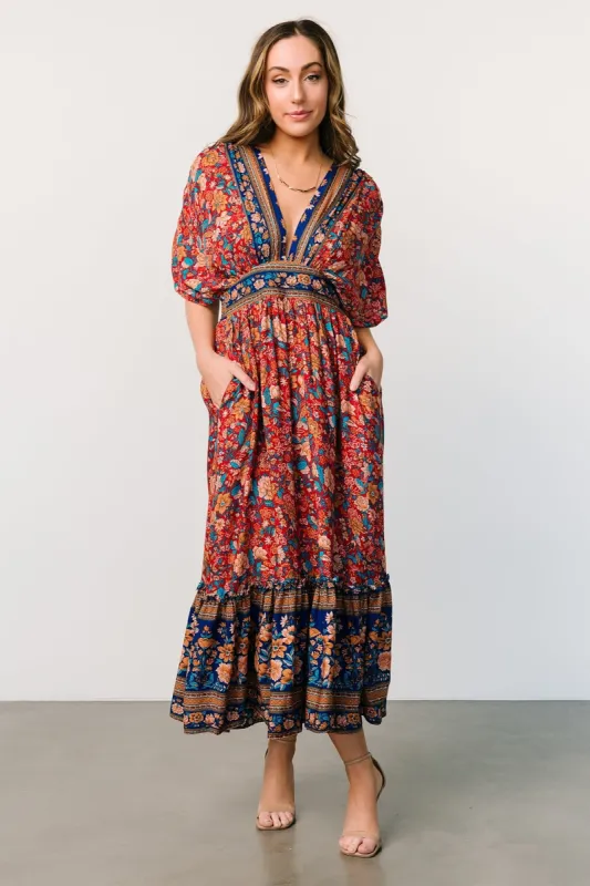 Leeanne Midi Dress | Red Multi Floral sold by Baltic Born