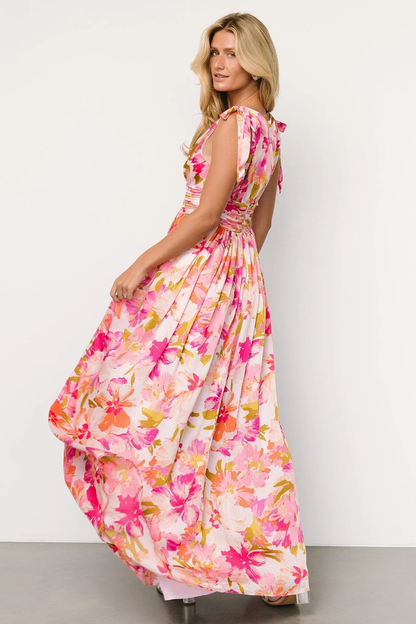 Zoe Tie Maxi Dress | Pink Multi sold by Baltic Born product image thumbnail 3
