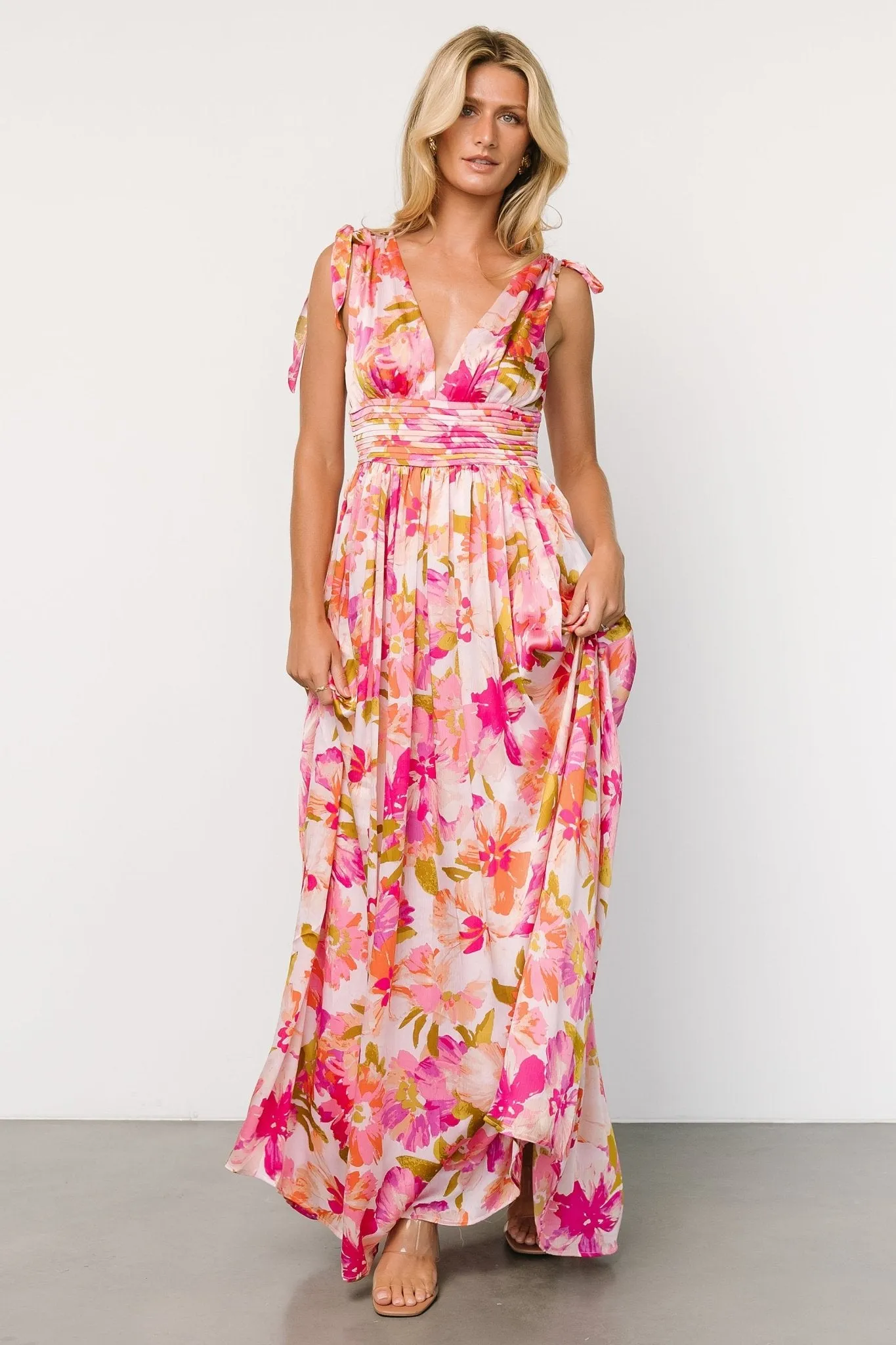 Zoe Tie Maxi Dress | Pink Multi sold by Baltic Born product image thumbnail 4