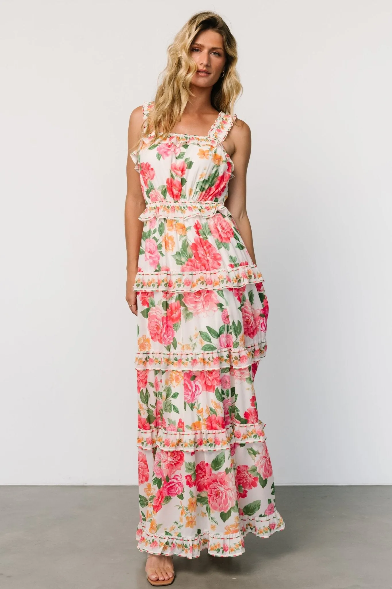 Julieta Tiered Maxi Dress | Off White Floral sold by Baltic Born