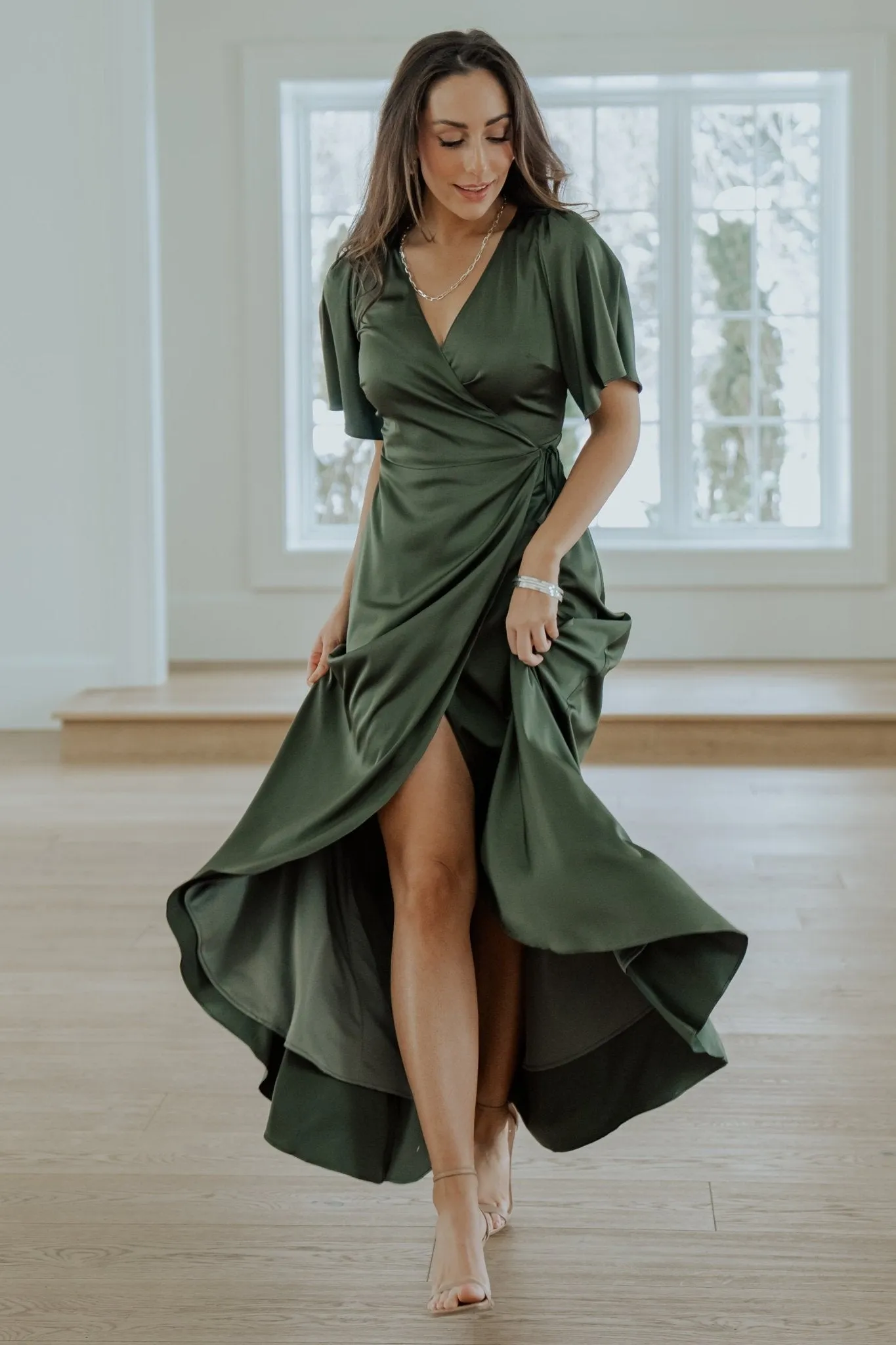 Vara Satin Maxi Wrap Dress | Juniper Green sold by Baltic Born product image thumbnail 3