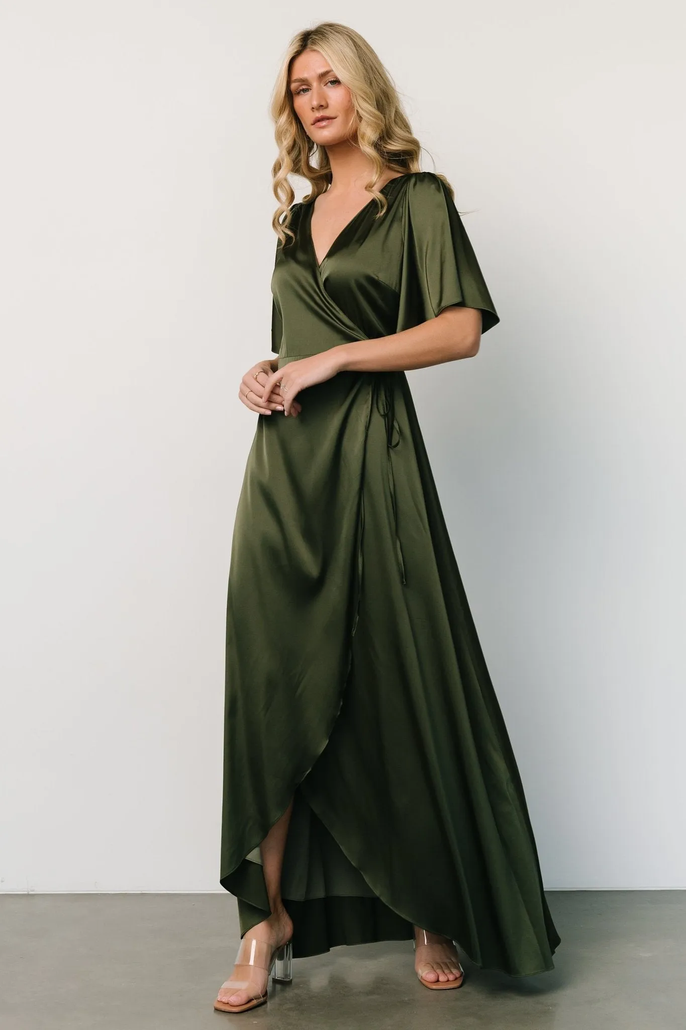 Vara Satin Maxi Wrap Dress | Juniper Green sold by Baltic Born product image thumbnail 2