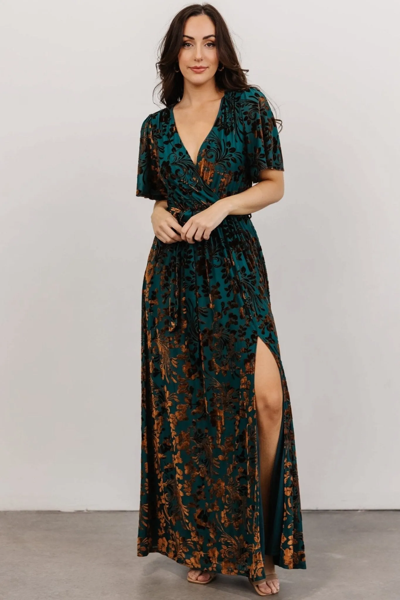 Uma Velvet Maxi Dress | Bronze + Jade sold by Baltic Born