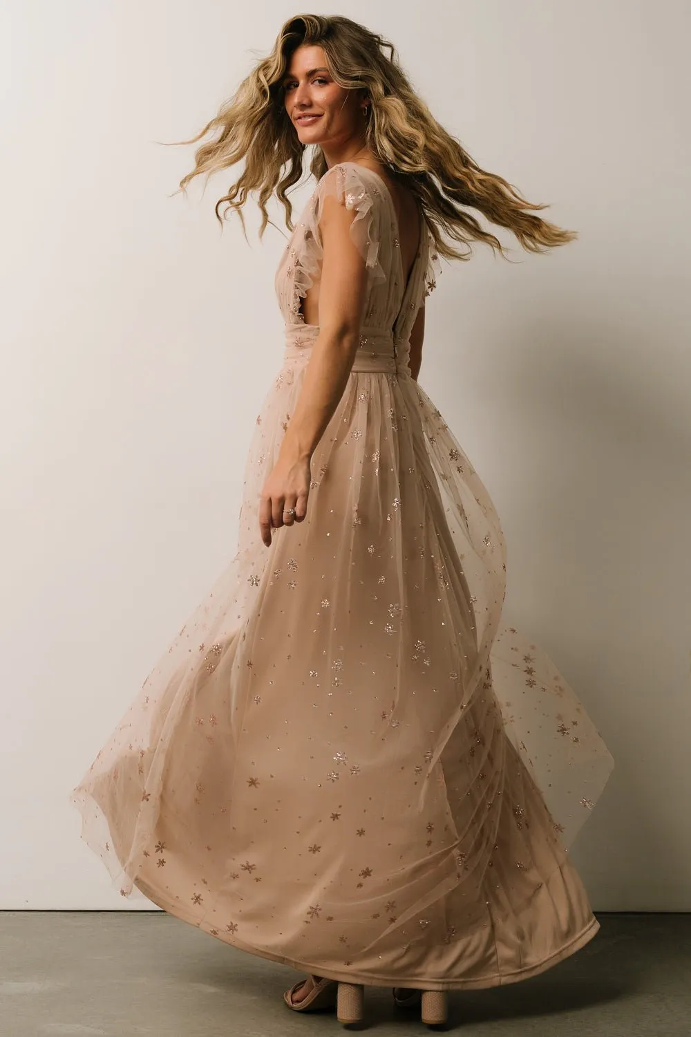 Nova Shimmer Maxi Dress | Natural + Blush sold by Baltic Born product image thumbnail 3