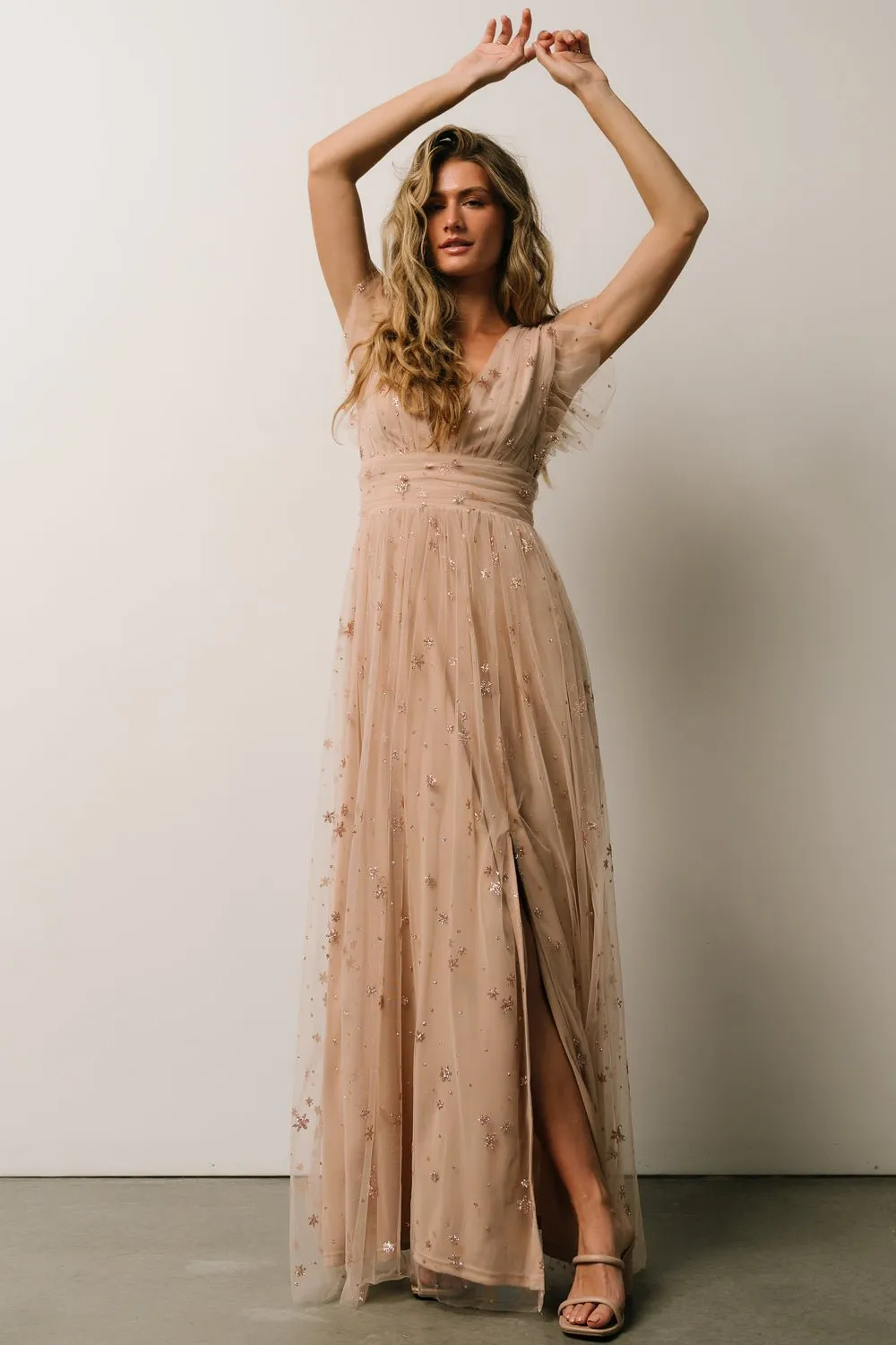 Nova Shimmer Maxi Dress | Natural + Blush sold by Baltic Born product image thumbnail 5