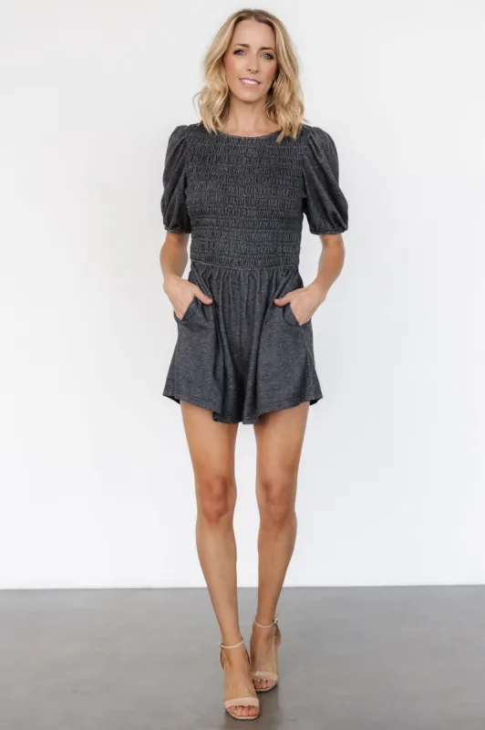 Beaumont Romper | Heather Black sold by Baltic Born