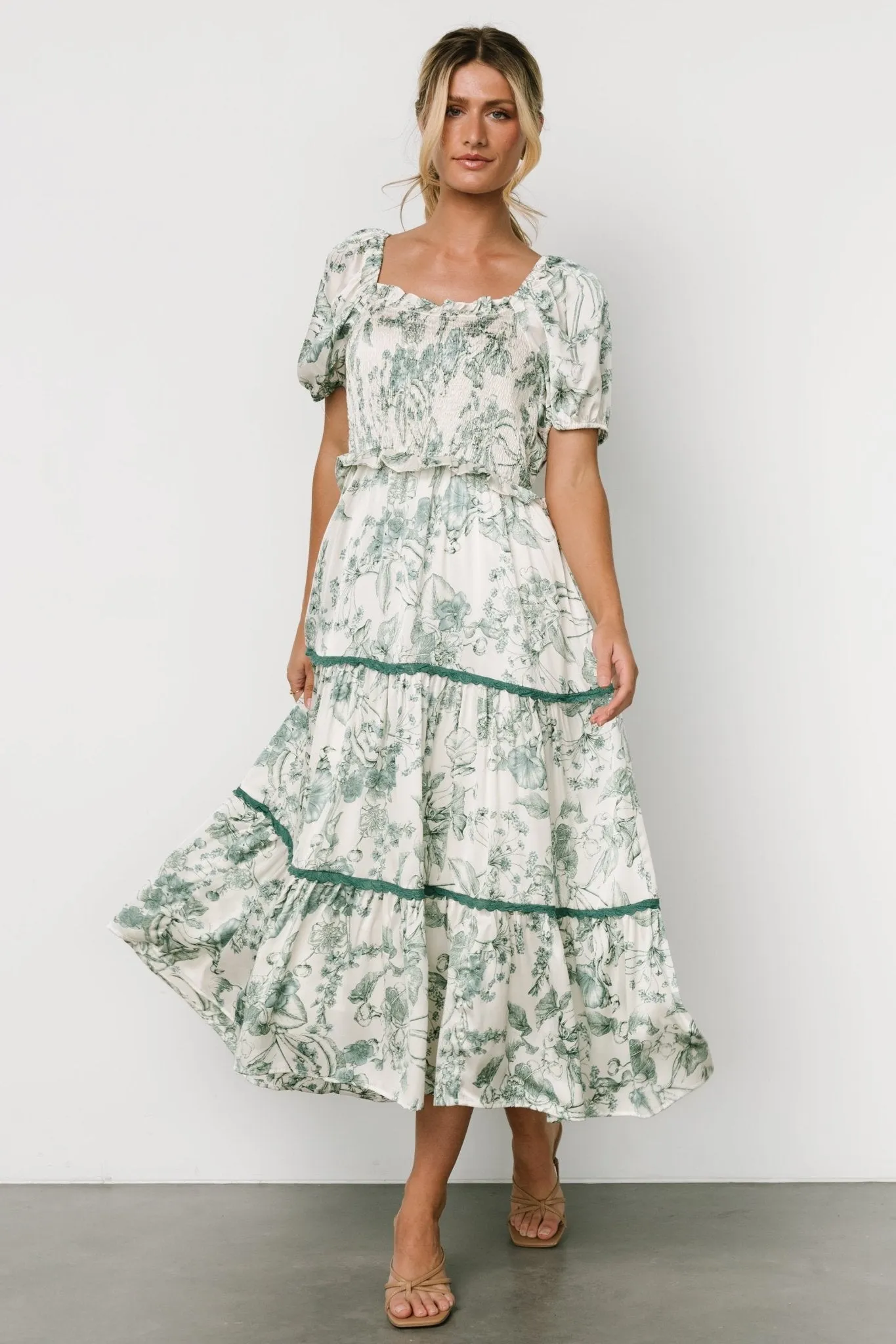 Ruthie Tiered Midi Dress | Green Print sold by Baltic Born product image thumbnail 5
