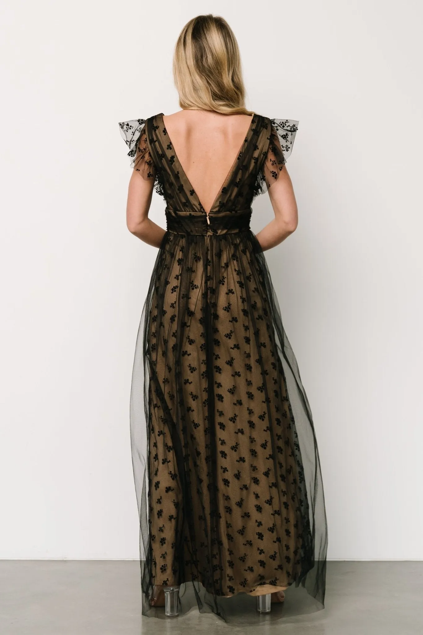 Caterina Tulle Maxi Dress | Black + Nude sold by Baltic Born product image thumbnail 4
