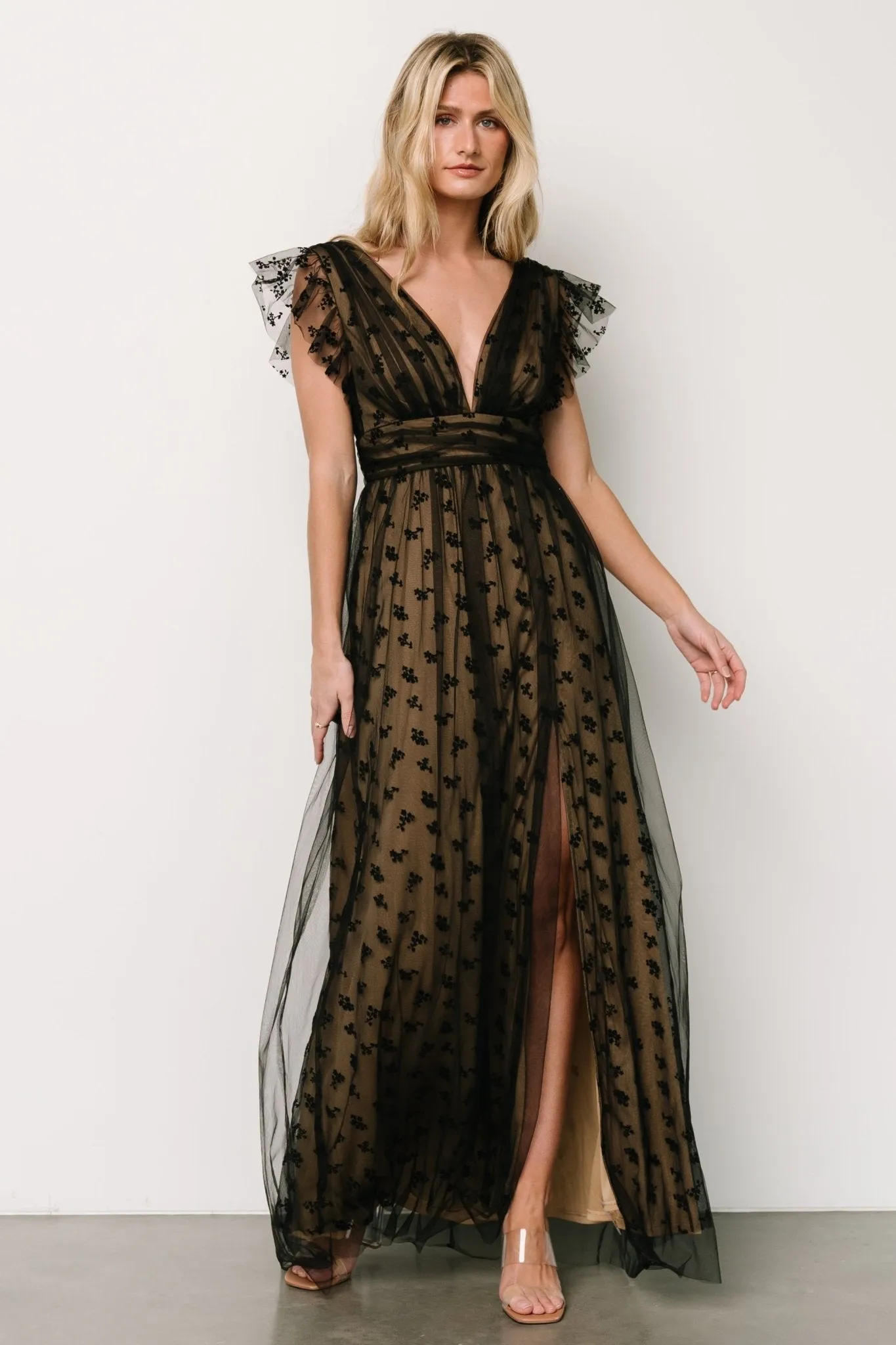 Caterina Tulle Maxi Dress | Black + Nude sold by Baltic Born