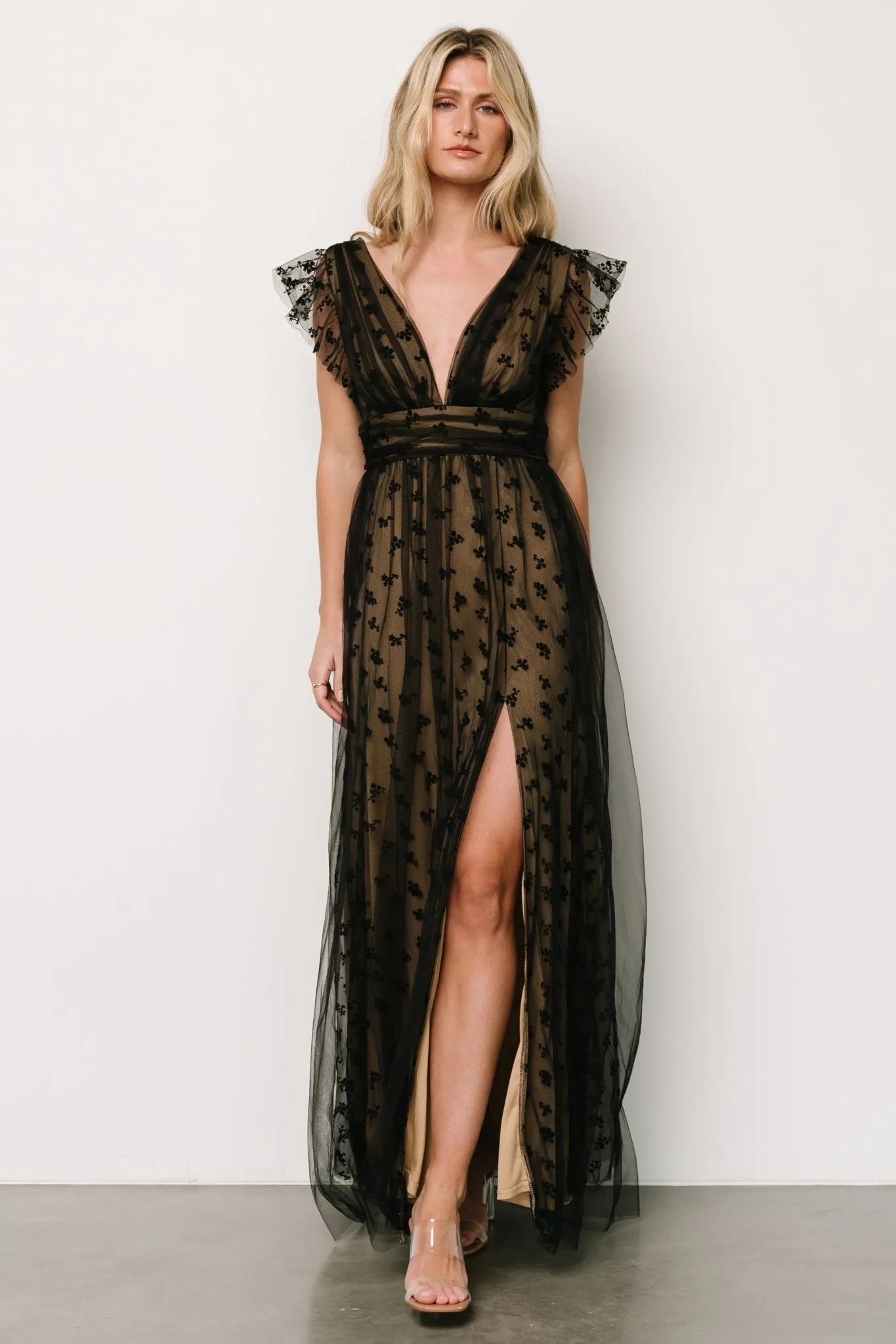Caterina Tulle Maxi Dress | Black + Nude sold by Baltic Born product image thumbnail 5