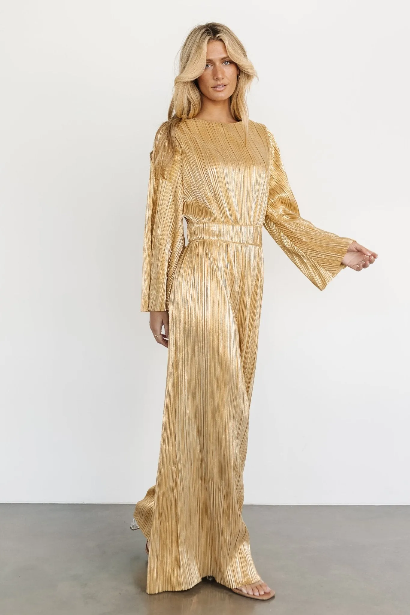 La Rambla Pleated Jumpsuit | Gold sold by Baltic Born