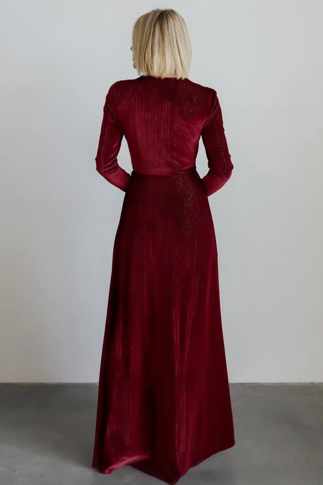 Serena Shimmer Velvet Wrap Dress | Merlot sold by Baltic Born product image thumbnail 3