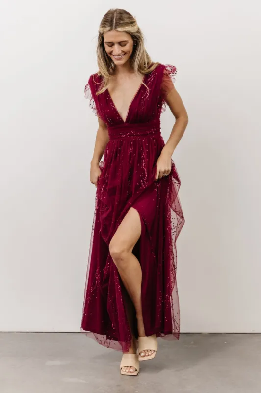 Annika Sequin Mesh Maxi Dress | Wine sold by Baltic Born