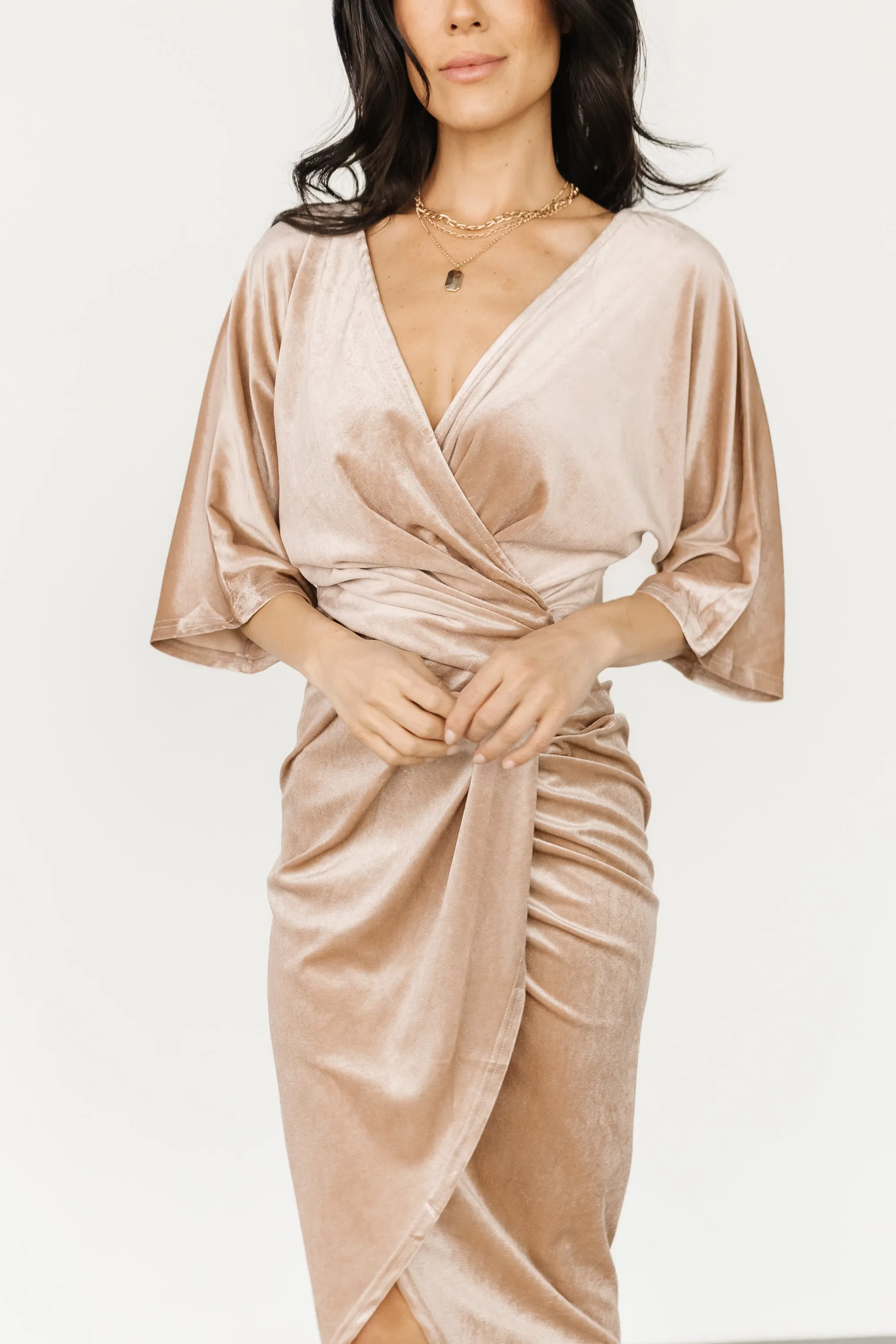 Brendyn Ruched Velvet Dress | Champagne sold by Baltic Born product image thumbnail 2