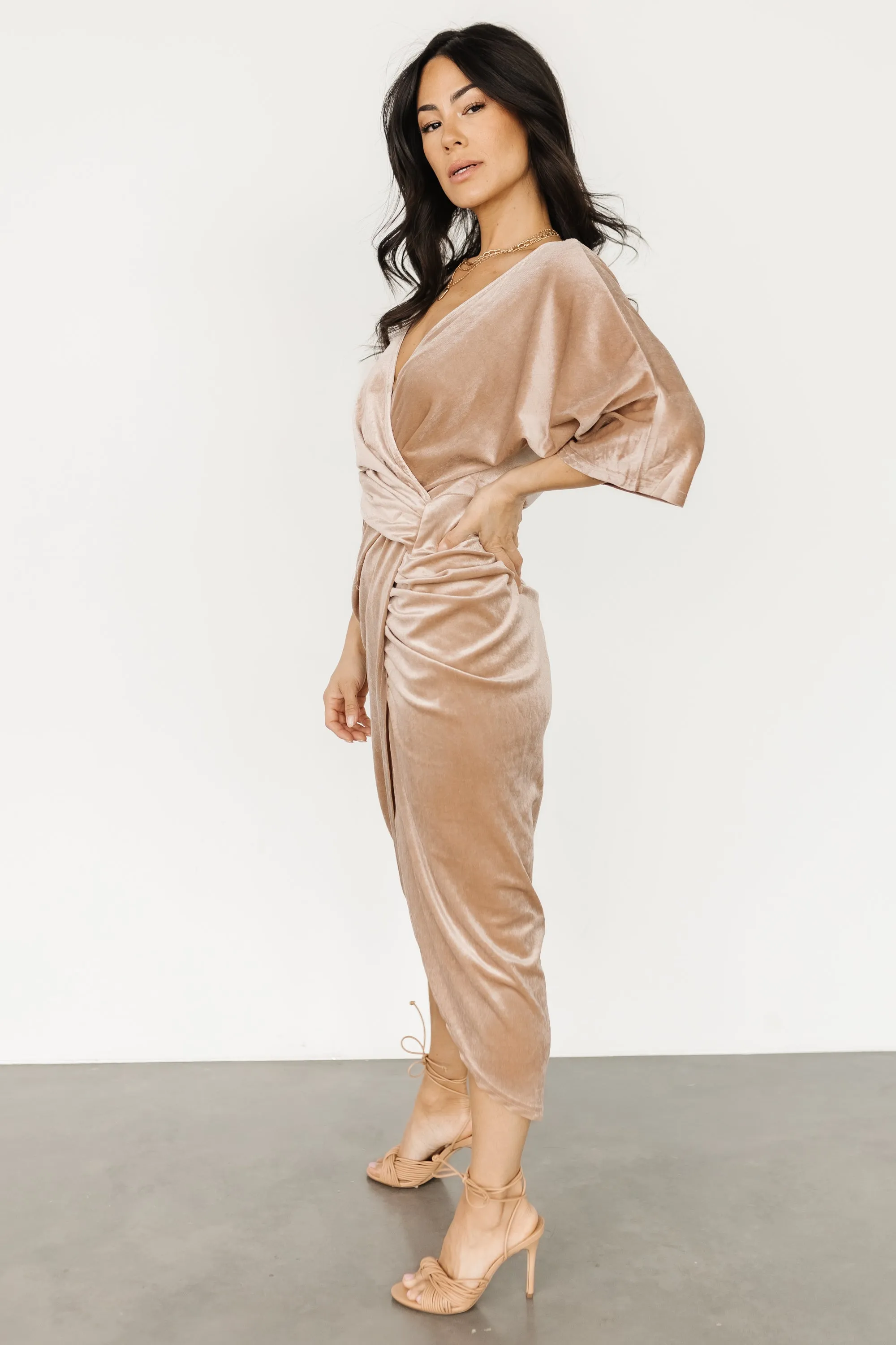Brendyn Ruched Velvet Dress | Champagne sold by Baltic Born product image thumbnail 5