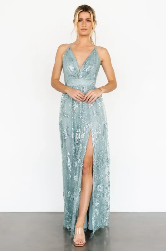 Tasha Sequin Gown | Sage Blue made by Soieblu