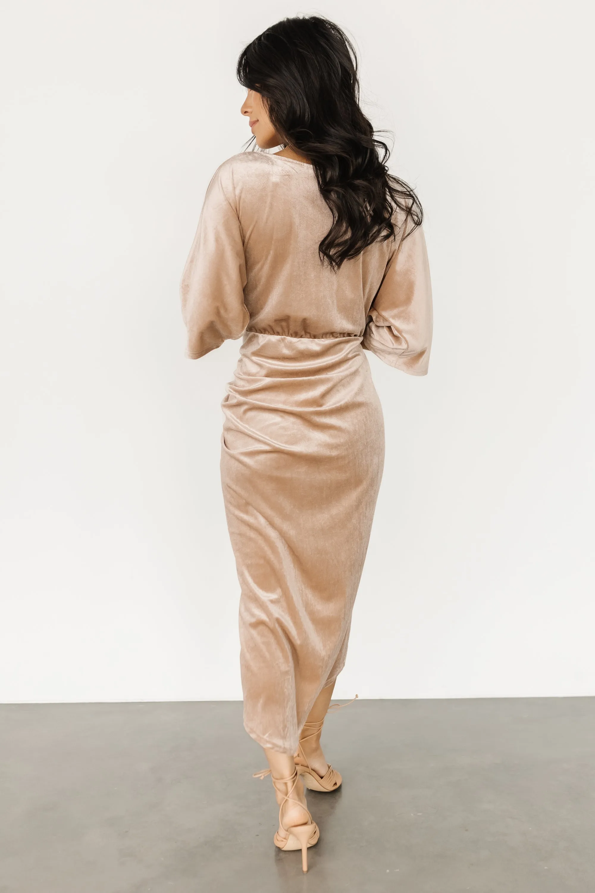Brendyn Ruched Velvet Dress | Champagne sold by Baltic Born product image thumbnail 4
