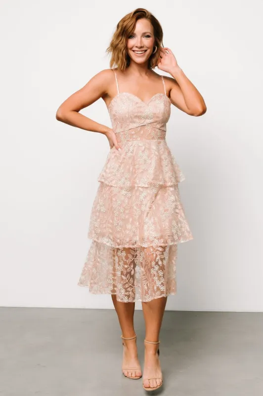 Georgiana Embroidered Midi Dress | Nude + Rose sold by Baltic Born