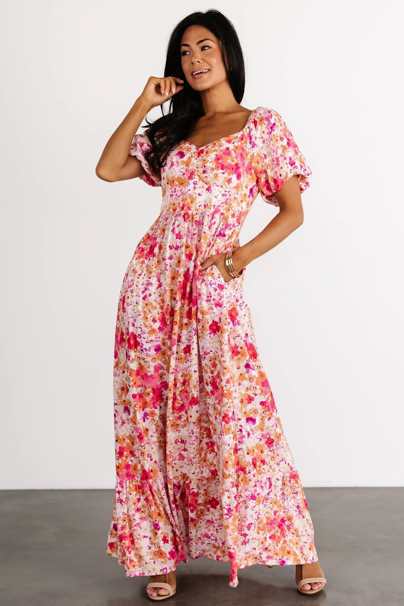 Dalston Maxi Dress | Pink Multi Floral sold by Baltic Born