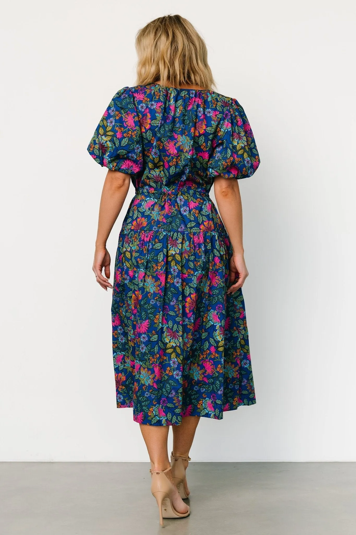 Karol Puff Sleeve Midi Dress | Blue Multi sold by Baltic Born product image thumbnail 4