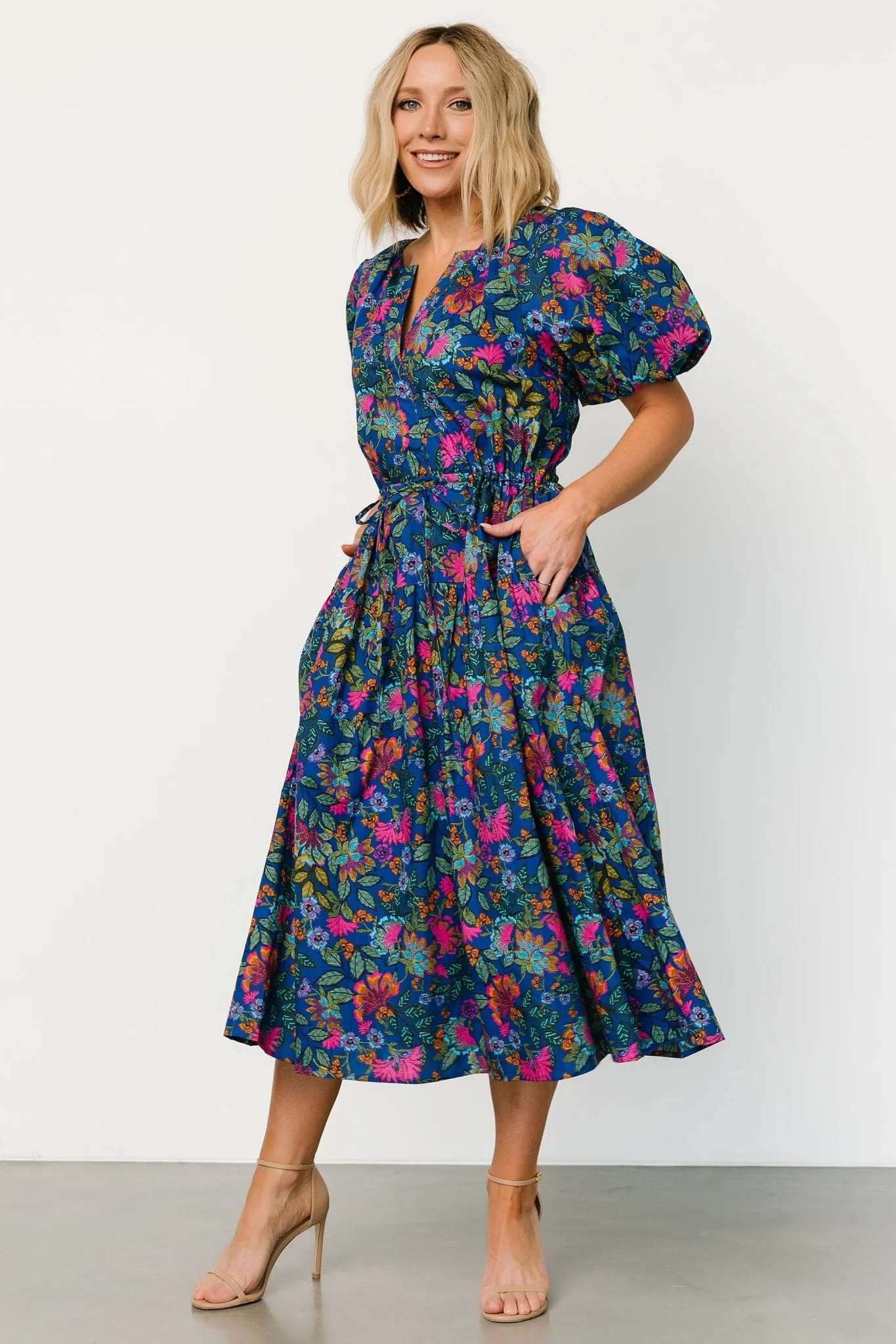 Karol Puff Sleeve Midi Dress | Blue Multi sold by Baltic Born product image thumbnail 5