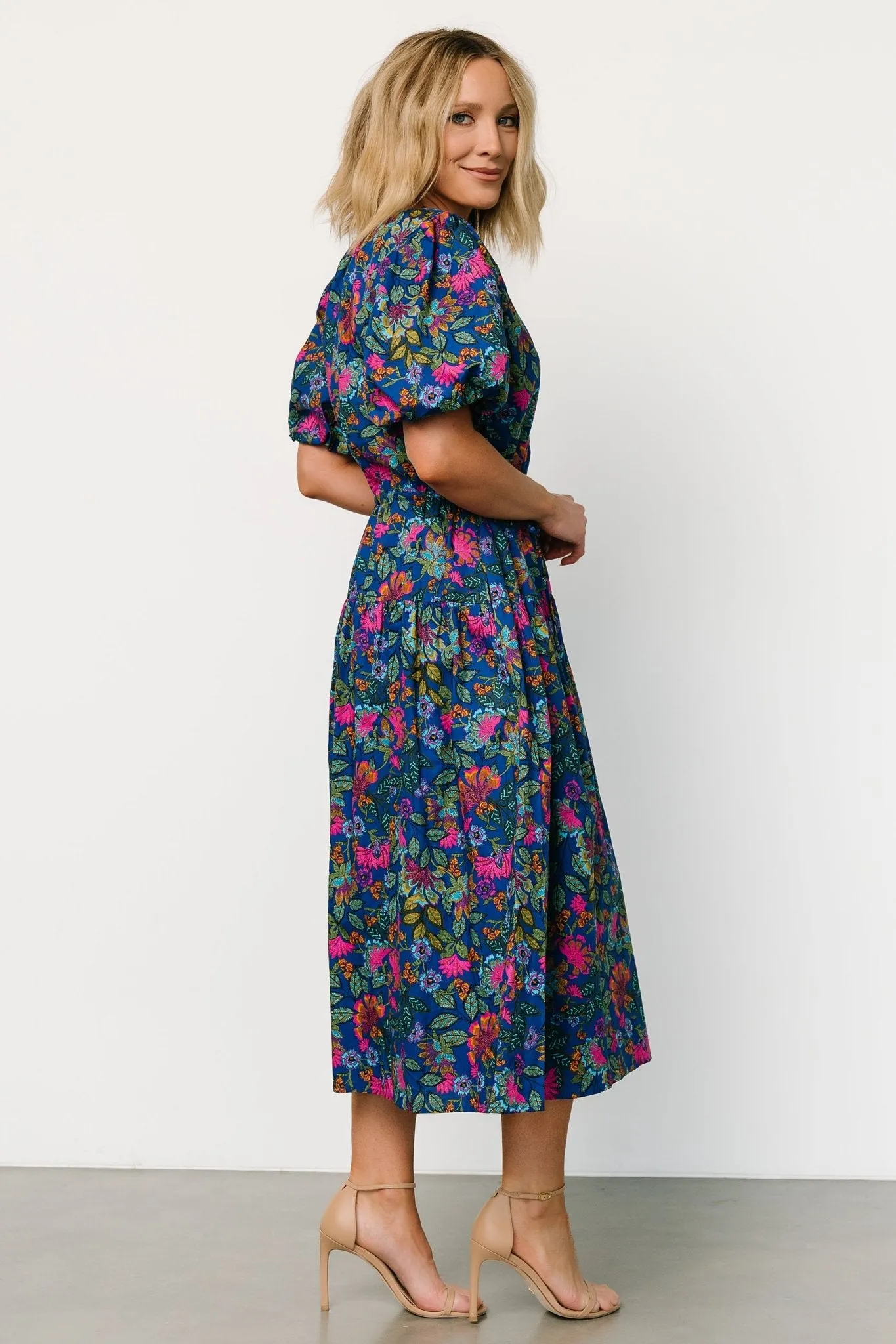 Karol Puff Sleeve Midi Dress | Blue Multi sold by Baltic Born product image thumbnail 3