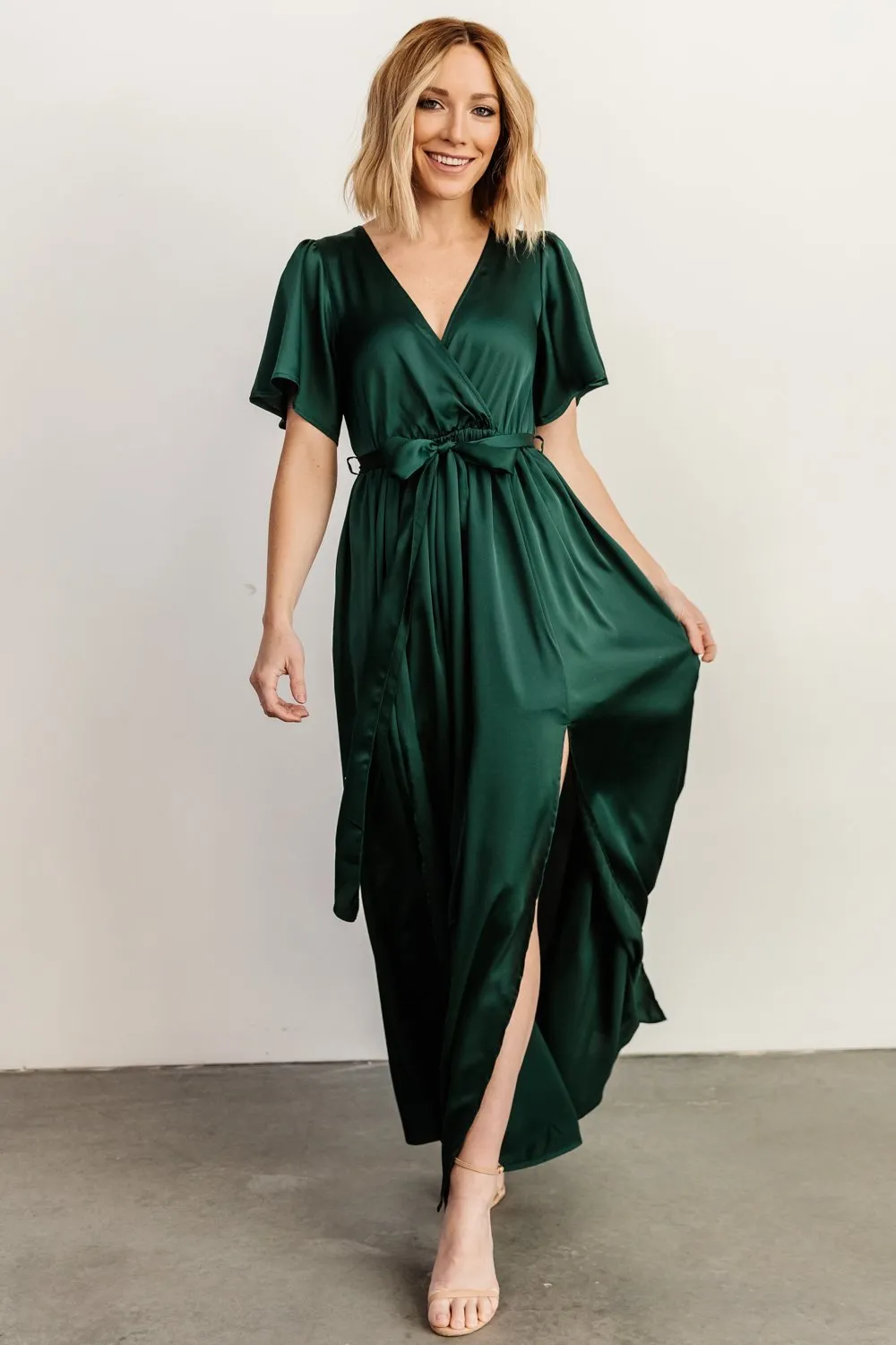 Sicily Satin Maxi Dress | Emerald sold by Baltic Born product image thumbnail 2
