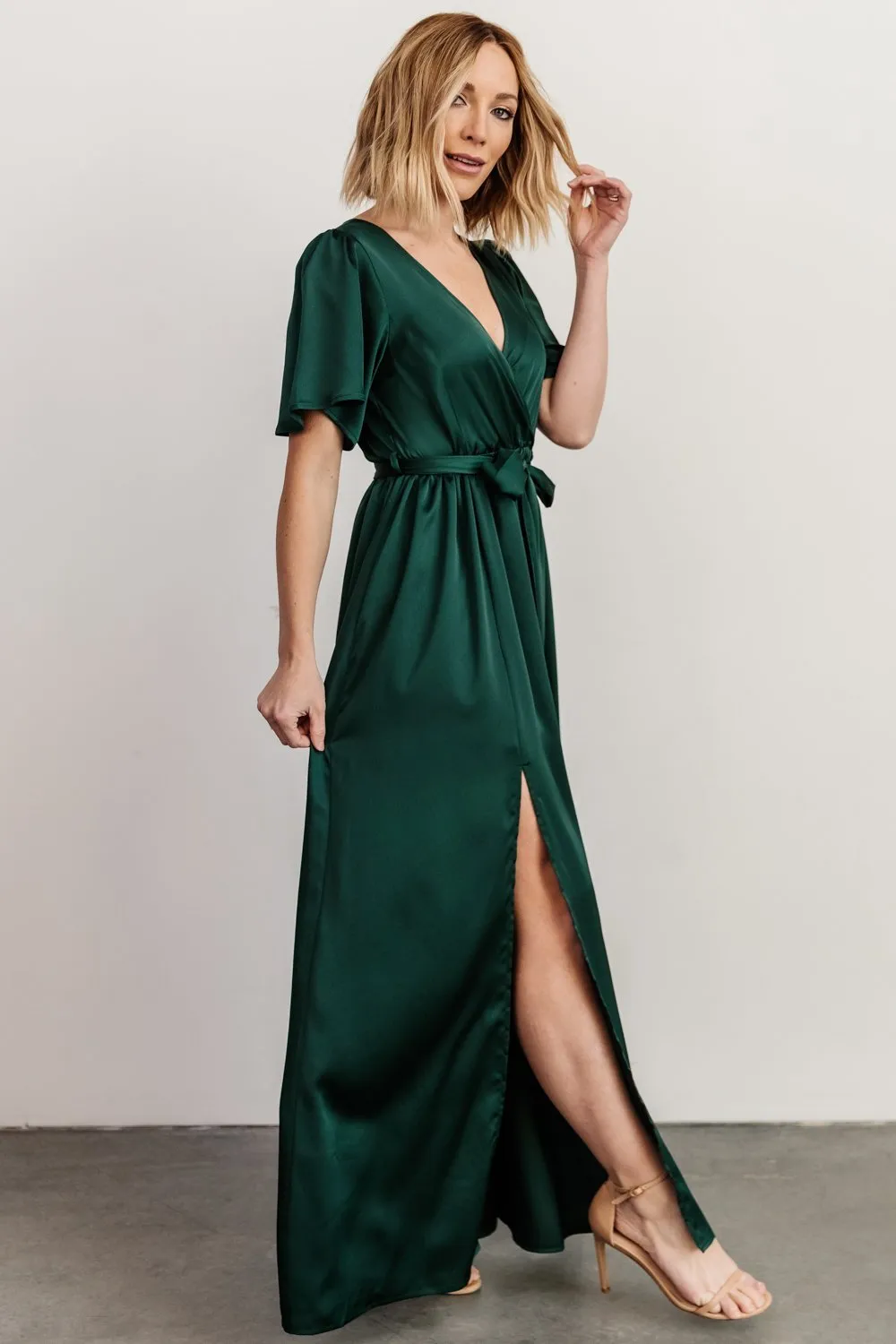 Sicily Satin Maxi Dress | Emerald sold by Baltic Born product image thumbnail 4
