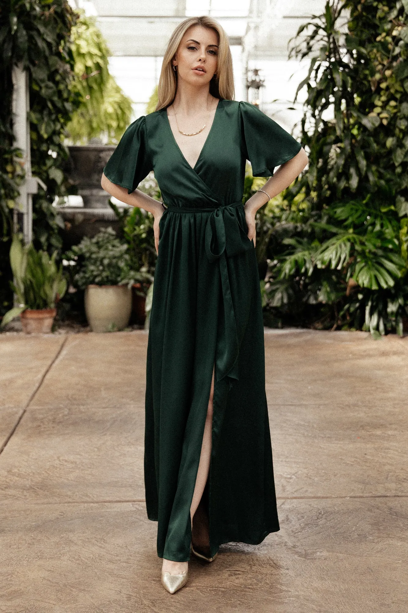 Sicily Satin Maxi Dress | Emerald sold by Baltic Born product image thumbnail 3
