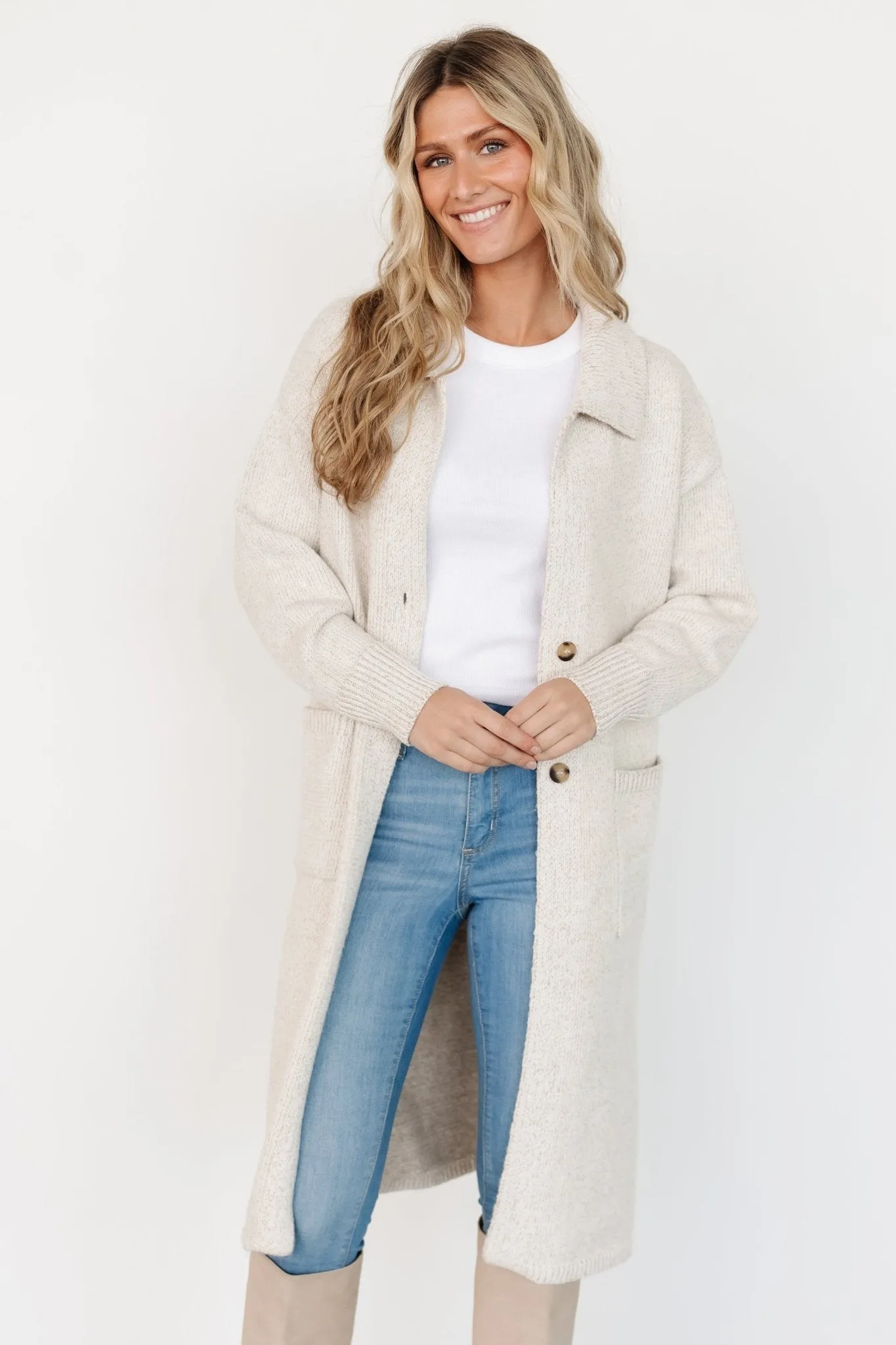 Ontario Long Button Cardigan | Oatmeal sold by Baltic Born product image thumbnail 2