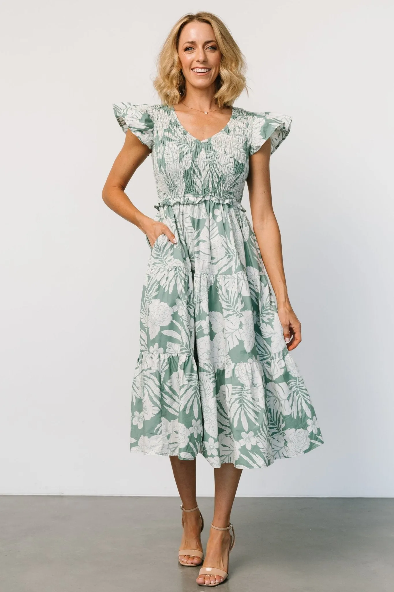 Clarice Poplin Dress | Green + White sold by Baltic Born