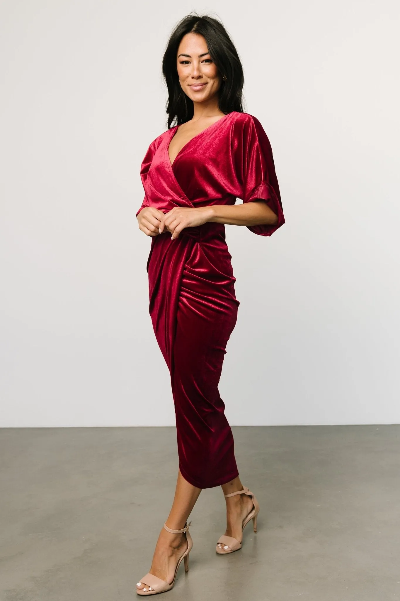 Brendyn Ruched Velvet Dress | Wine sold by Baltic Born product image thumbnail 5