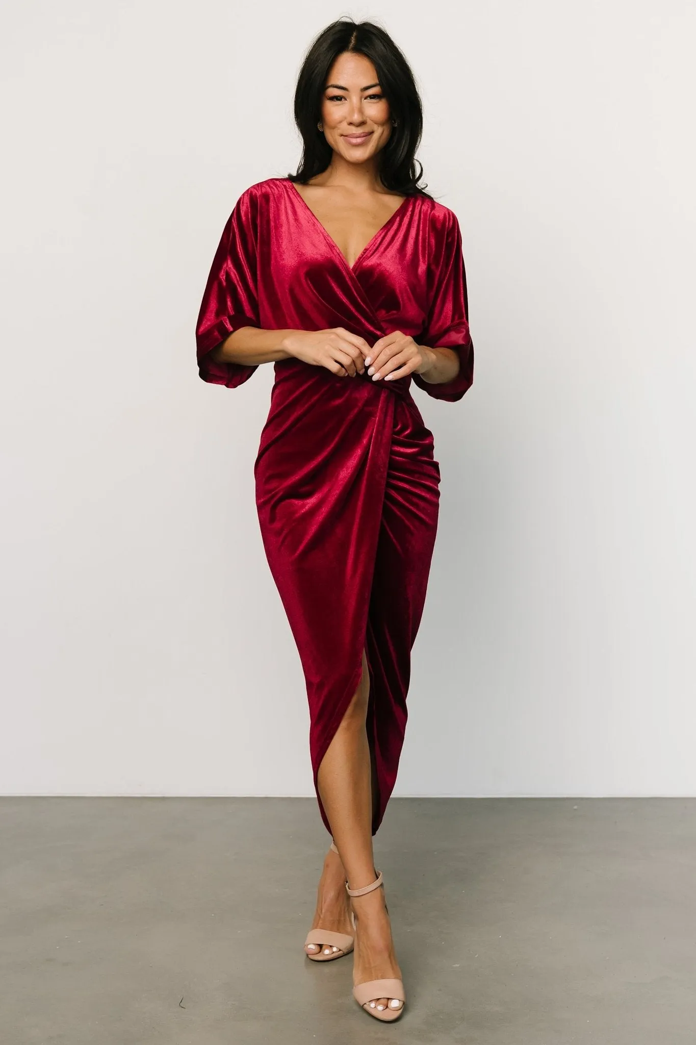 Brendyn Ruched Velvet Dress | Wine sold by Baltic Born product image thumbnail 2