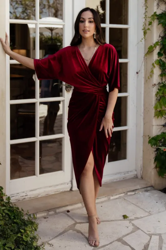 Brendyn Ruched Velvet Dress | Wine sold by Baltic Born