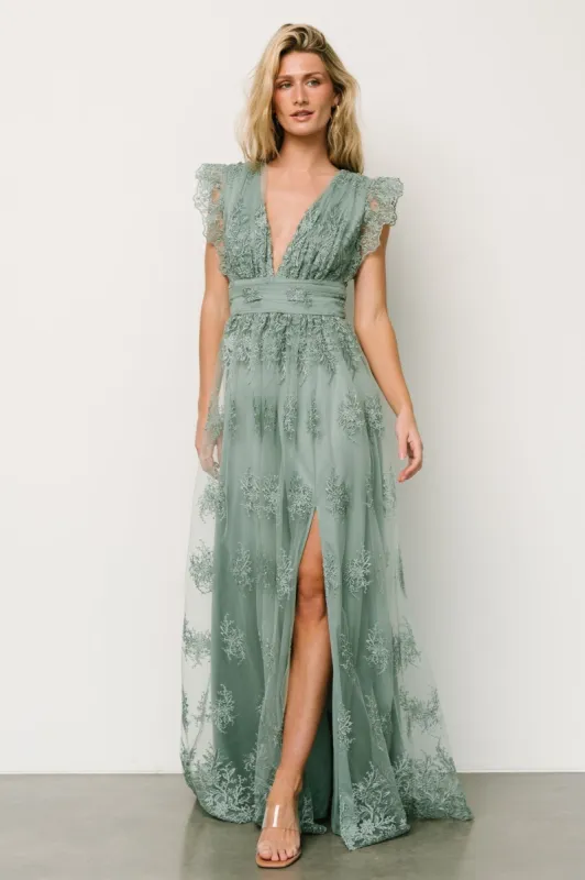 Rhea Tulle Maxi Dress | Eucalyptus sold by Baltic Born