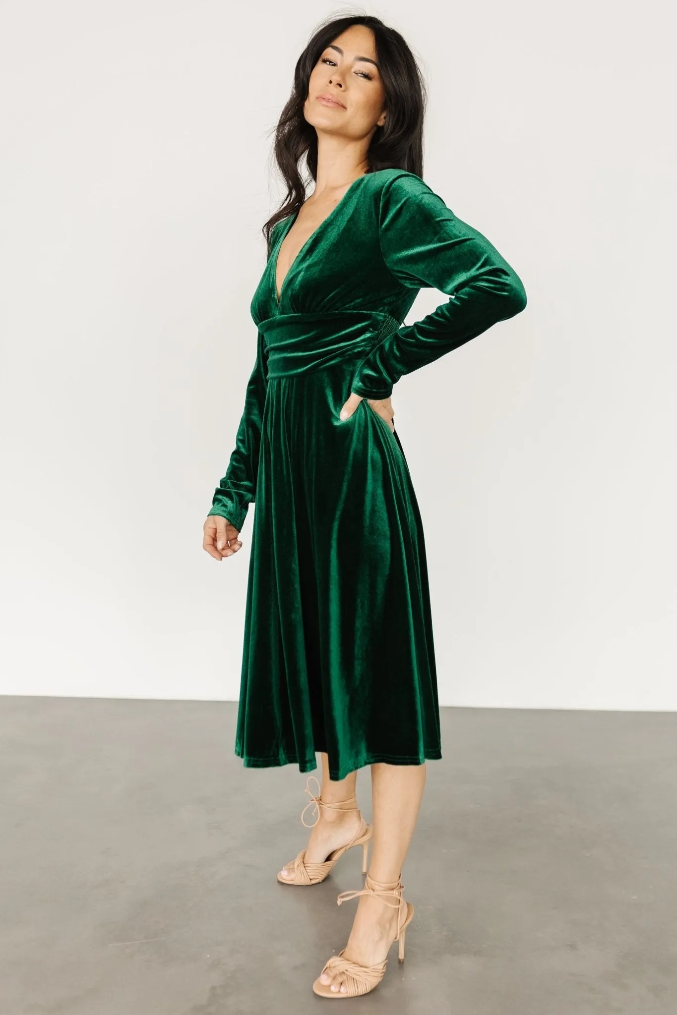 Vega Velvet Midi Dress | Emerald sold by Baltic Born product image thumbnail 3