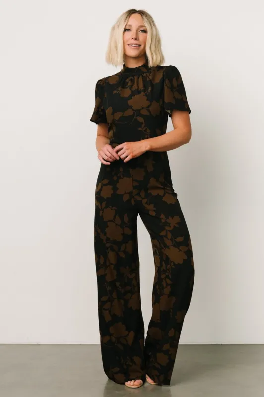 Langham Mock Neck Jumpsuit | Espresso Print sold by Baltic Born